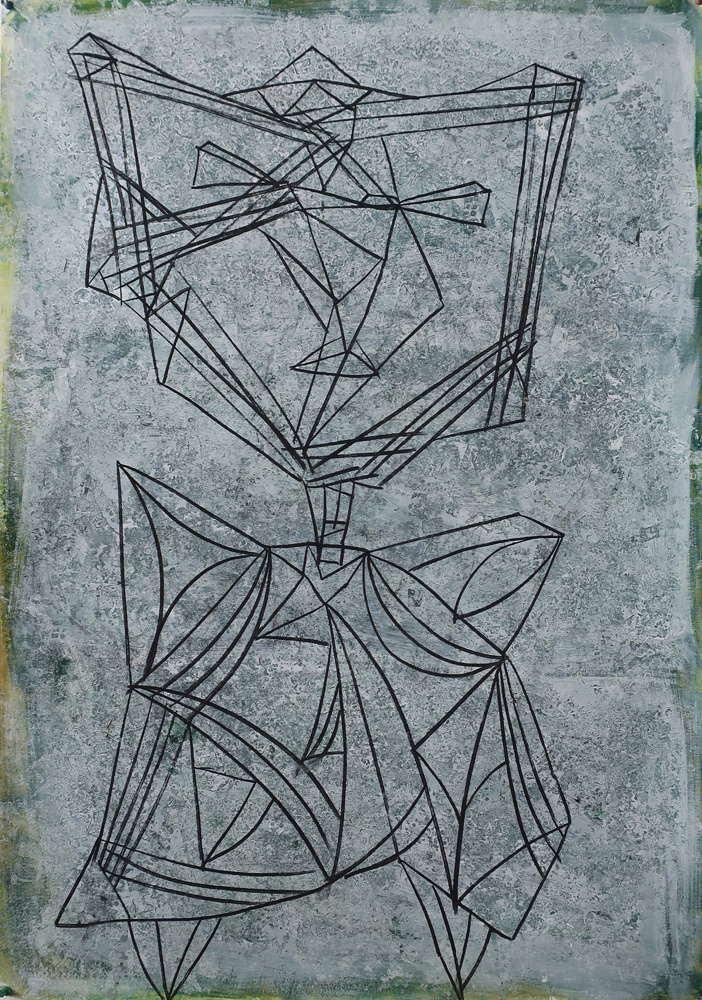 Figur,   akryl, kol på papp  100x70 cm