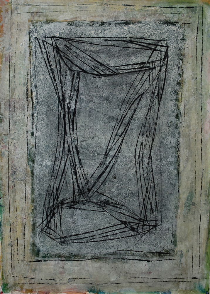 Vriden,   akryl, kol på papp   100x70 cm